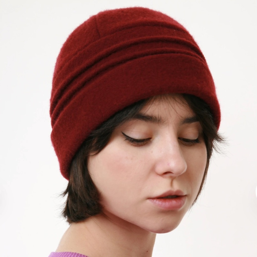 MaxMara Wool Felted Hat Maroon Burgundy